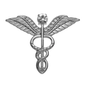 Broche médicale caducée en argent avec ailes scintillantes et pierre précieuse ronde - Caducée Argenté avec Strass (XZ9134)