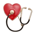 Broche médicale créative avec motif cœur rouge et stéthoscope doré en émail - Stéthoscope Cœur Rouge (XZ9135)