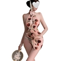 Lingerie sexy stile cheongsam rosa a fiori con ritagli e scollo all'americana - Taglia unica / Rosa