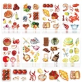Dettaglio di 8 fogli di adesivi alimentari ad acquerello con pizza e illustrazioni - Cibo ad Acquerello