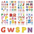 Autocollants puzzle 26 lettres colorées avec motifs animaux et fleurs pour bricolage - Lettres colorées