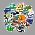 Outdoor camping waterproof vinyl stickers for luggage showing mountain and forest designs - 50 Pieces Outdoor Camping Theme