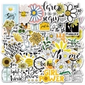 Set di 50 adesivi con margherite fresche, sticker impermeabili per valigie e laptop - Set Fresco di Margherita e Girasole