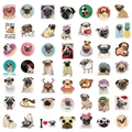 50 pieces of waterproof cartoon Pug stickers for laptops and phone decoration in various styles - Pug Style 1 (HT100)
