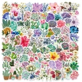 100 adesivi impermeabili con piante grasse e fiori per valigie e bottiglie d'acqua - Serie Fiori e Piante (JXZ-HT033+HT127)
