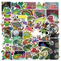 Lot de 50 autocollants de grenouilles colorées pour gourdes et décoration de bagages - Thème Grenouille Psychédélique