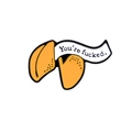 Creatieve geel emaille gelukskoekje broche met humoristische tekst op wit decor - Gelukskoekje Ontwerp (CC1309)