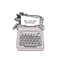 Retro typewriter enamel pin with floral details and inspirational quote design - CC1284 (Gray Inspirational)