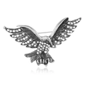 Broche aigle en argent avec cristaux pavés et détails de plumes au style vintage chic - Aigle Argenté Antique (CC1377)