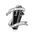 Gothic punk enamel pin featuring a black coffin with RIP cross and white ribbon design - Coffin Design (CC784)