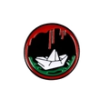 Classic horror movie enamel pin featuring a white paper boat and red dripping blood - Bleeding Paper Boat Round Style (CC765)