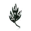 Elegante spilla a ramo verde scuro con perle bianche dal design minimalista a foglia - Verde Scuro