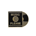 Spilla smaltata disco in vinile retrò con testo Music Please in oro e nero - Disco Nero Oro (CC1017)