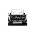 Spilla smaltata macchina da scrivere retrò con scritta Writer in bianco e nero - Macchina da Scrivere Nero Bianco (CC1018)