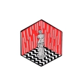 Spilla smaltata esagonale con statua di Venere su sfondo con tenda rossa surreale - Stile Artistico Venere Stanza Rossa (CC1463)