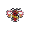 Enamel uterus brooch with flowers and GROW A PAIR text on a yellow ribbon badge - Uterus Flower Style (CC1620)