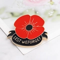 Red poppy flower enamel brooch with Lest We Forget text and golden metal trim - Red Poppy (CC1350)
