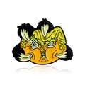 Pin de esmalte de Donald Trump con pelo amarillo vibrante y rostro naranja expresivo - Caricatura de Político en Dibujos Animados (CC088)