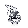 Kreative Emaille-Anstecknadel mit Kaffeetasse und Skeletthand im Gothic-Punk-Stil - Skeletthand in Kaffeetasse (CC083)