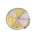 Cartoon Pizza Emaille Brosche mit bunten Frucht- und Schokoladenbelägen auf weißem Grund - Pizza-Lebensmittelplatten-Stil (CC1611)