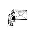 Punk skeleton hand holding anxiety letter enamel pin brooch on white background - Skeleton Hand Letter Style (CC822)