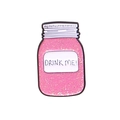Pink glitter bottle enamel brooch with Drink Me! label and stylish gold metal edges - Pink Glitter Drink Me (CC1454)