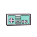 Spilla smaltata a forma di controller retrò con cuori rosa e finitura verde menta - Stile Console Videogiochi Retrò (CC050)