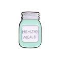Mint green enamel mason jar brooch featuring Healthy Meals text in minimalist style - Mint Green Jar Healthy Meals (CC1456)