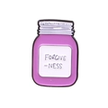 Cartoon purple bottle enamel pin with Forgiveness text and white screw cap design - Purple Jar Forgiveness (CC1457)
