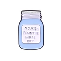 Light blue enamel jar brooch with Nourish From The Inside Out text on white label - Light Blue Jar Nourish (CC1460)