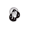 Minimalist enamel pin featuring a girl silhouette with angel wings and a black cat - Curled up Girl (CC1662)