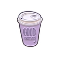 Purple coffee cup enamel brooch with Good Morning text and white lid for winter - Light Purple (GOOD morning) (CC1451)