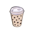 Enamel brooch pin shaped like a coffee takeaway cup with brown coffee bean pattern - Beige (Coffee Beans) (CC1452)