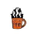 Épingle en émail tasse à café Caffeine Fiend orange avec trois petits fantômes - Style de Fantôme de Tasse à Café Orange (CC1523)