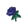 Dunkelblaue Emaille-Rosenbrosche mit grünen Blättern und schwarzer Metallkontur - Blau (CC1696)