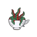 Creative enamel brooch featuring a red and green tentacle monster in a white tea cup - Creative Cup Tentacles Style (CC1524)