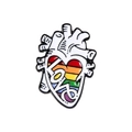 Rainbow heart enamel pin with anatomical design and white love lettering badge - Rainbow Heart (LOVE)