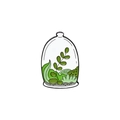 Enamel brooch pin featuring a green terrarium design with cacti and aloe vera plants - Cactus Terrarium Style (CC1888)