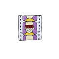 Spilla smaltata di supereroi dei cartoni animati con cornice viola e viso sorridente - Bobina Cinematografica Antropomorfa (CC1654)