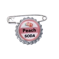 Creative peach soda bottle cap brooch with silver safety pin and pink enamel finish - Peach Style (CC1774)