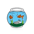 Broche créative en émail avec aquarium et poissons rouges sur fond blanc éclatant - Style Chambre en Aquarium (CC207)