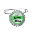 Creative silver safety pin brooch featuring a green Kiwi Soda bottle cap charm - Kiwi Style (CC1778)