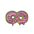 Pin's émaillé donut infini rose avec texte Always Hungry et pépites de chocolat jaunes - Style Donut Infini (CC444)