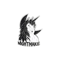 Gothische eenhoorn en halve maan emaille speld met Nightmare tekst in zwart en wit afwerking - Donkere Nachtmerrie Eenhoorn Stijl (CC1930)