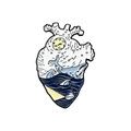 Enamel heart pin featuring whale, waves, and submarine in creative ocean design - Ocean Wave Whale Heart