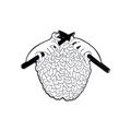 Creative black and white enamel pin featuring a brain being knitted with needles - Knitting Brain Style (CC193)