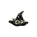 Spilla cappello da strega gotico con gatto nero, mezzaluna dorata e rosa smaltata - Stile Cappello da Strega Rosa Luna (CC1943)