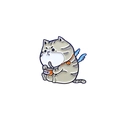 Spilla smaltata gatto cartone animato con ali blu e gattino tigrato grigio decorato - Gatto Alato Grigio (CC2077)