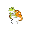 Pin de esmalte de una rana tocando el banjo sobre una seta naranja y blanca - Estilo Grenouille Hongo (CC2044)