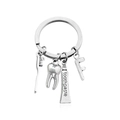 Portachiavi dentale argento con spazzolino, dentifricio e ciondolo con lettera F - Stile F (KC004-F)